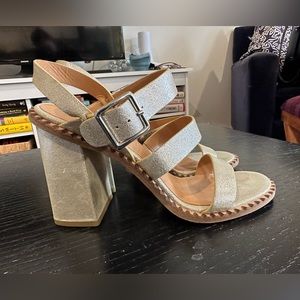 Marc by Marc Jacobs gold three strap heeled sandal